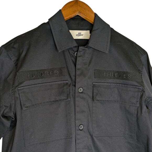 100 Thieves Field Jacket Mens XS Black Military Button Snap Pockets Long Sleeve - Picture 2 of 8